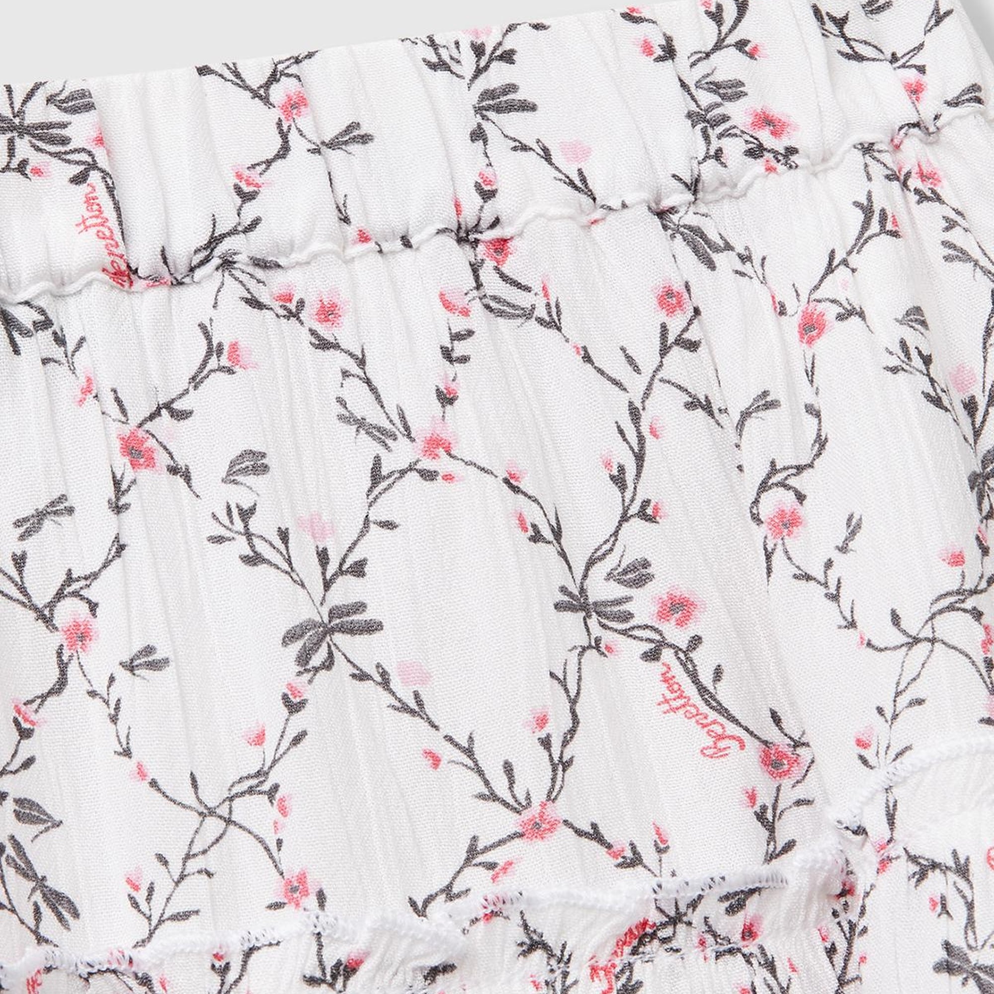 Kız Çocuk Beyaz Mix Viskozlu Tamamı Baskılı Krep Katlı Etek