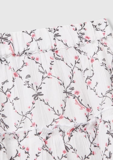  Kız Çocuk Beyaz Mix Viskozlu Tamamı Baskılı Krep Katlı Etek