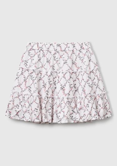 Kız Çocuk Beyaz Mix Viskozlu Tamamı Baskılı Krep Katlı Etek