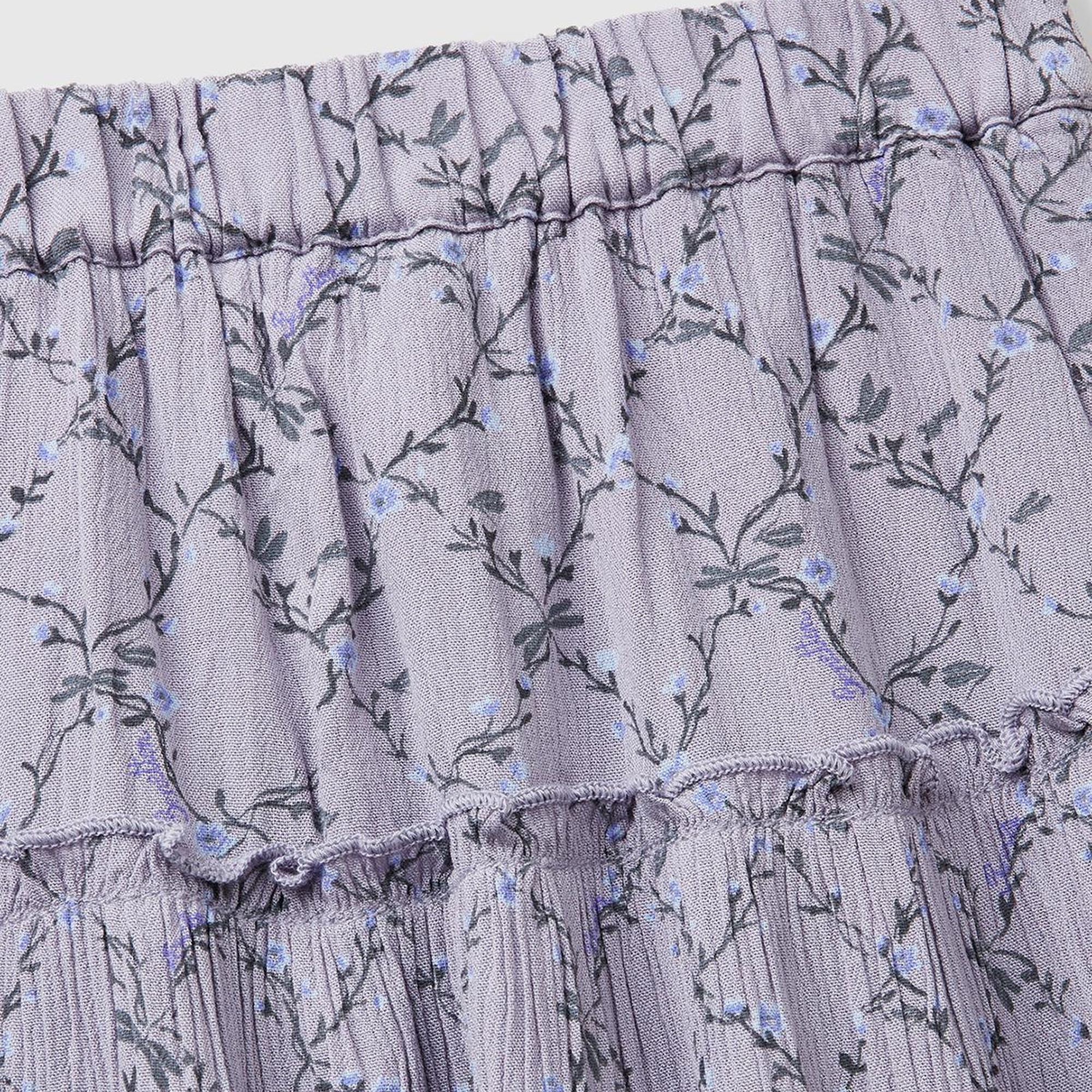 Kız Çocuk Mor Viskozlu Tamamı Baskılı Krep Katlı Etek