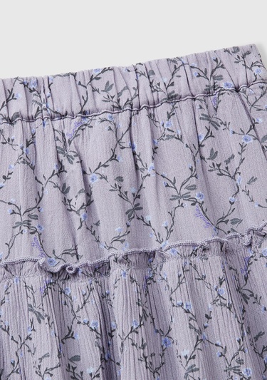  Kız Çocuk Mor Viskozlu Tamamı Baskılı Krep Katlı Etek