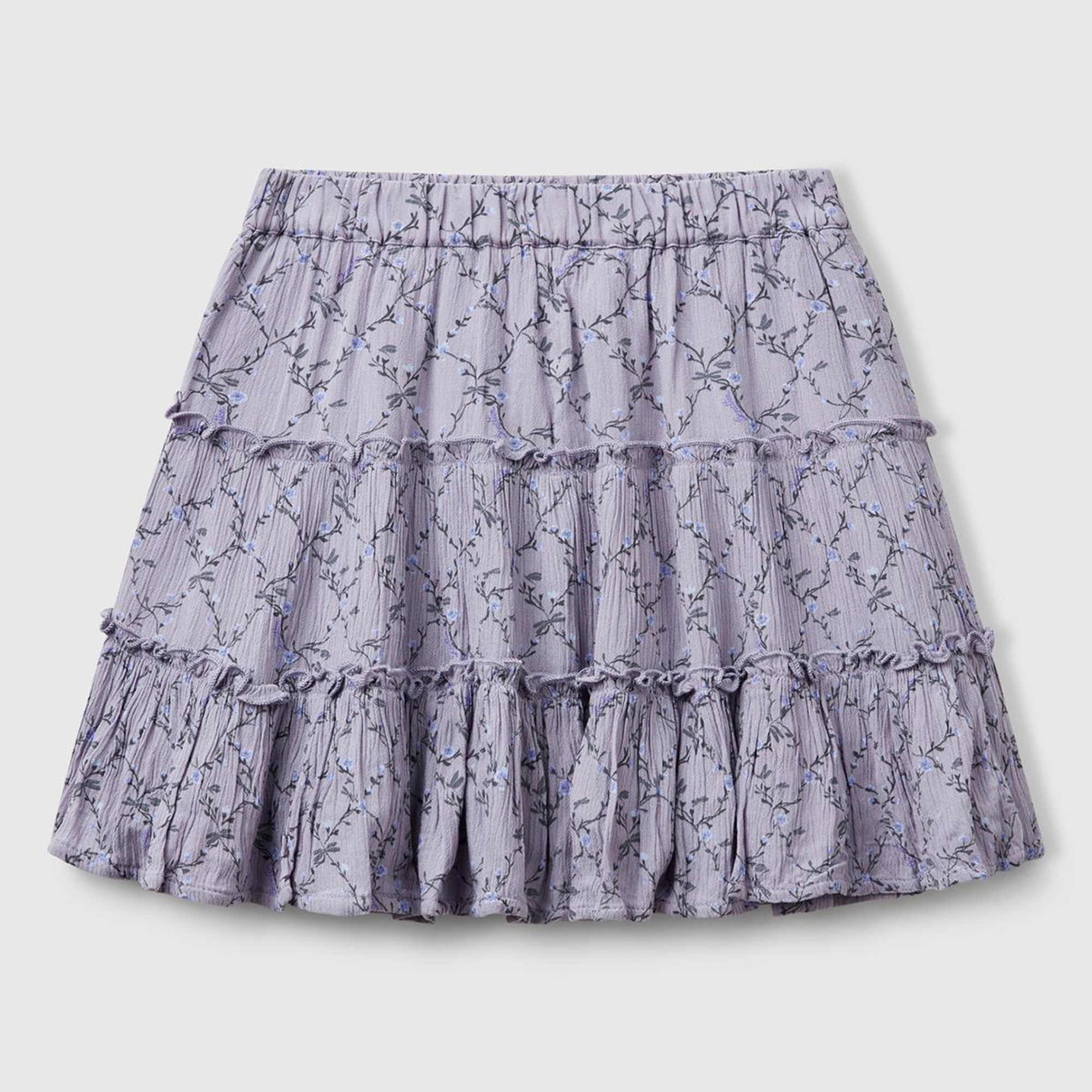 Kız Çocuk Mor Viskozlu Tamamı Baskılı Krep Katlı Etek