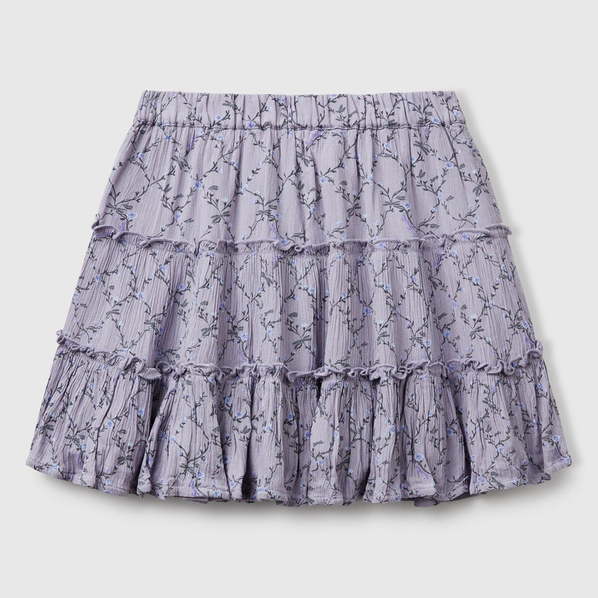 Kız Çocuk Mor Viskozlu Tamamı Baskılı Krep Katlı Etek