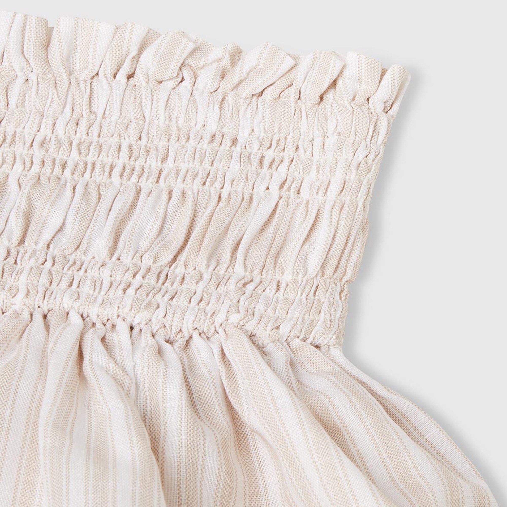 Kız Çocuk Ekru Keten Karışımlı Tamamı Desenli Beli Büzgülü Katlı Etek