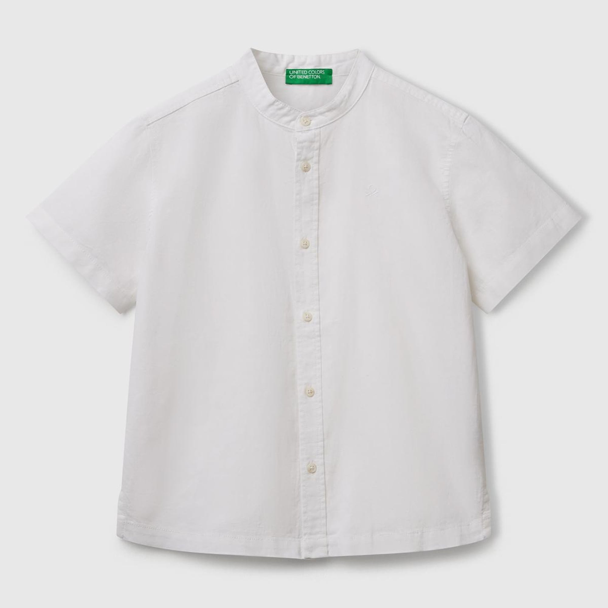 Erkek Çocuk Ekru Keten Karışımlı Hakim Yaka Kısa Kollu Gömlek