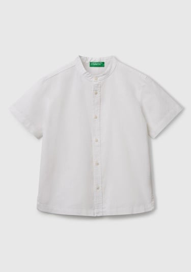  Erkek Çocuk Ekru Keten Karışımlı Hakim Yaka Kısa Kollu Gömlek