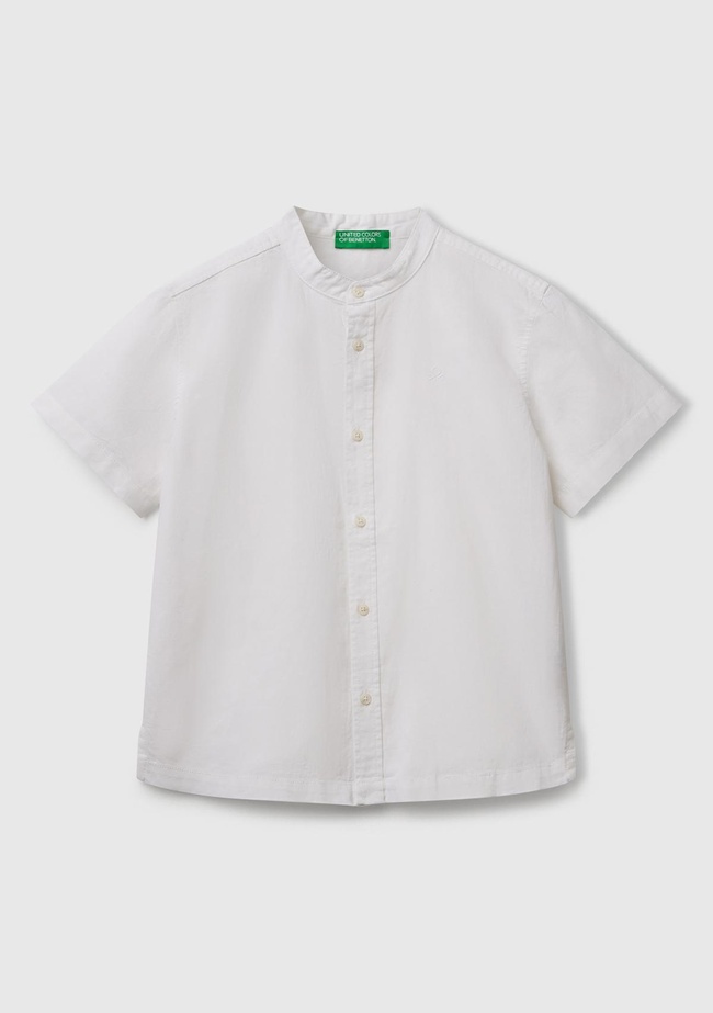 Erkek Çocuk Ekru Keten Karışımlı Hakim Yaka Kısa Kollu Gömlek