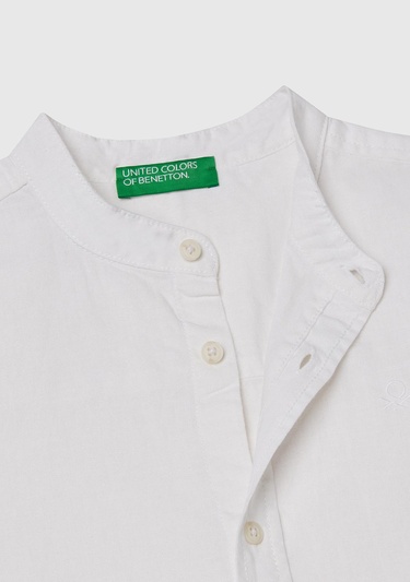  Erkek Çocuk Ekru Keten Karışımlı Hakim Yaka Kısa Kollu Gömlek