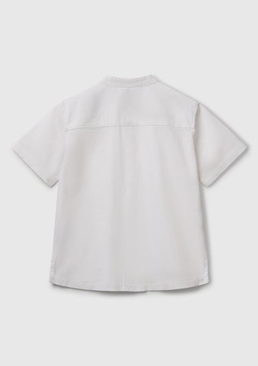  Erkek Çocuk Ekru Keten Karışımlı Hakim Yaka Kısa Kollu Gömlek