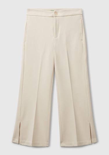  Kız Çocuk Krem Viskoz Karışımlı Yanları Yırtmaçlı Milano Dikişli Pantolon