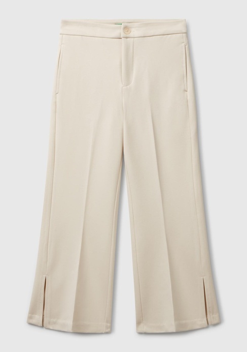  Kız Çocuk Krem Viskoz Karışımlı Yanları Yırtmaçlı Milano Dikişli Pantolon