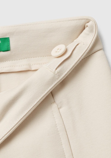  Kız Çocuk Krem Viskoz Karışımlı Yanları Yırtmaçlı Milano Dikişli Pantolon