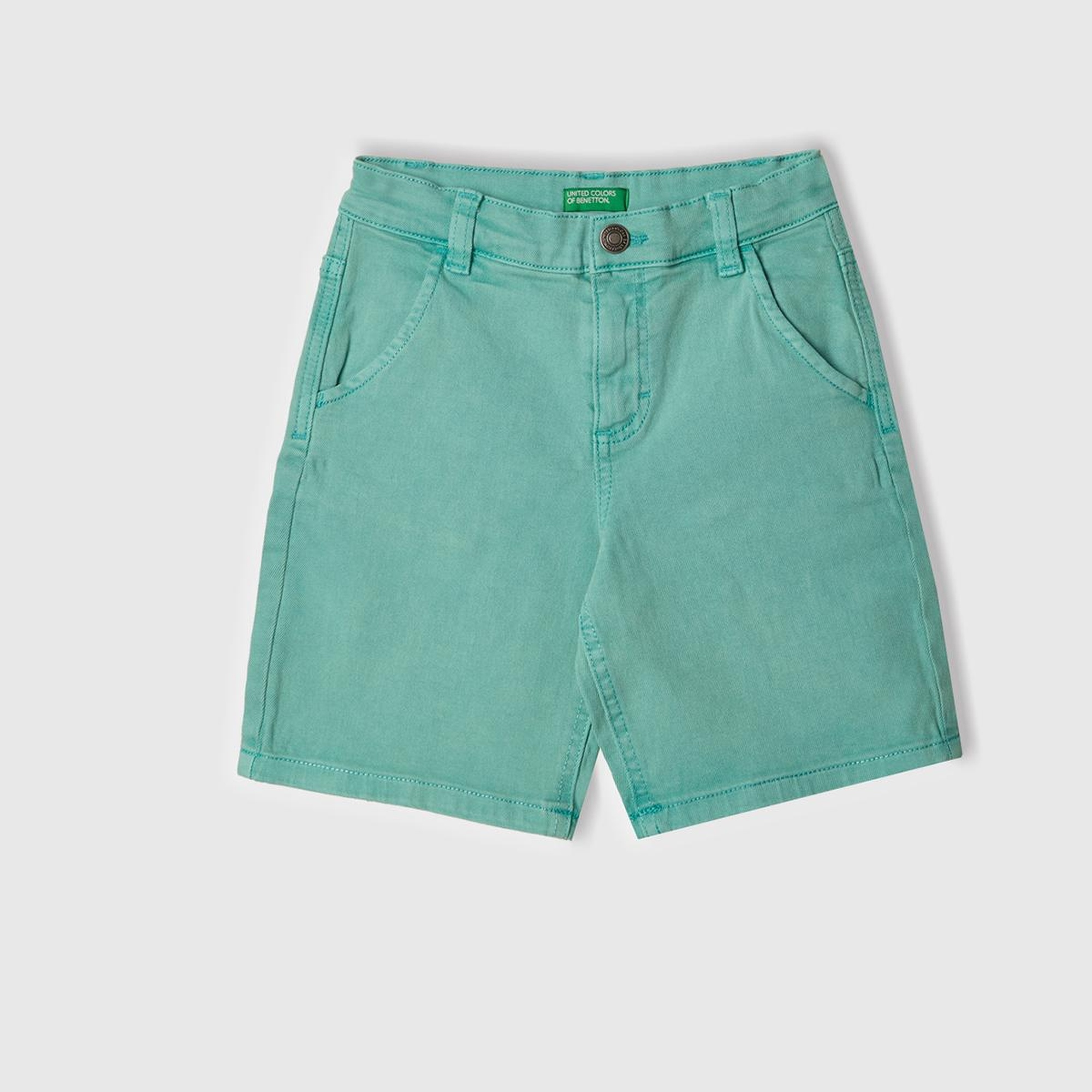 Erkek Çocuk Turkuaz Eskitilmiş Efektli Normal Bel Straight Bermuda Şort