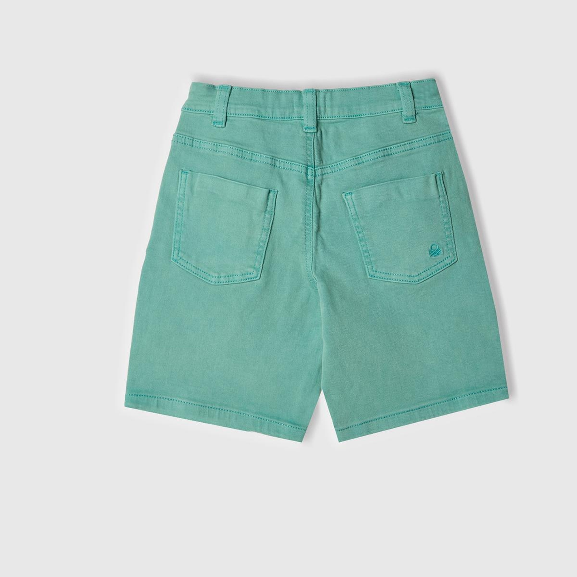 Erkek Çocuk Turkuaz Eskitilmiş Efektli Normal Bel Straight Bermuda Şort
