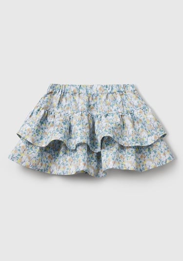  Kız Çocuk Mavi Tamamı Baskılı Beli Lastikli Katlı Etek