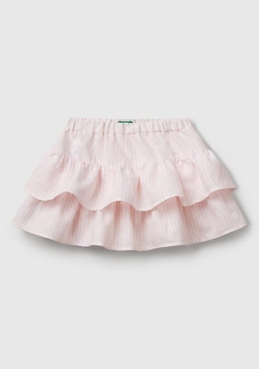  Kız Çocuk Toz Pembe Tamamı Baskılı Beli Lastikli Katlı Etek