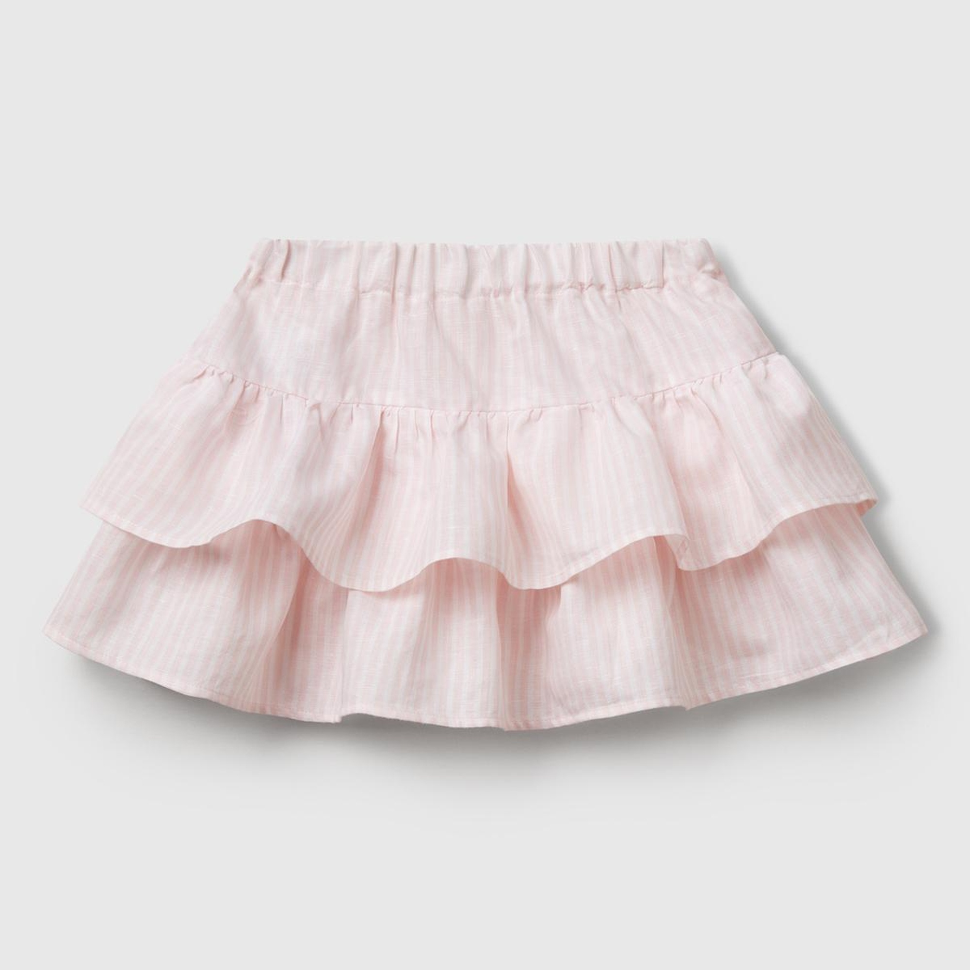 Kız Çocuk Toz Pembe Tamamı Baskılı Beli Lastikli Katlı Etek