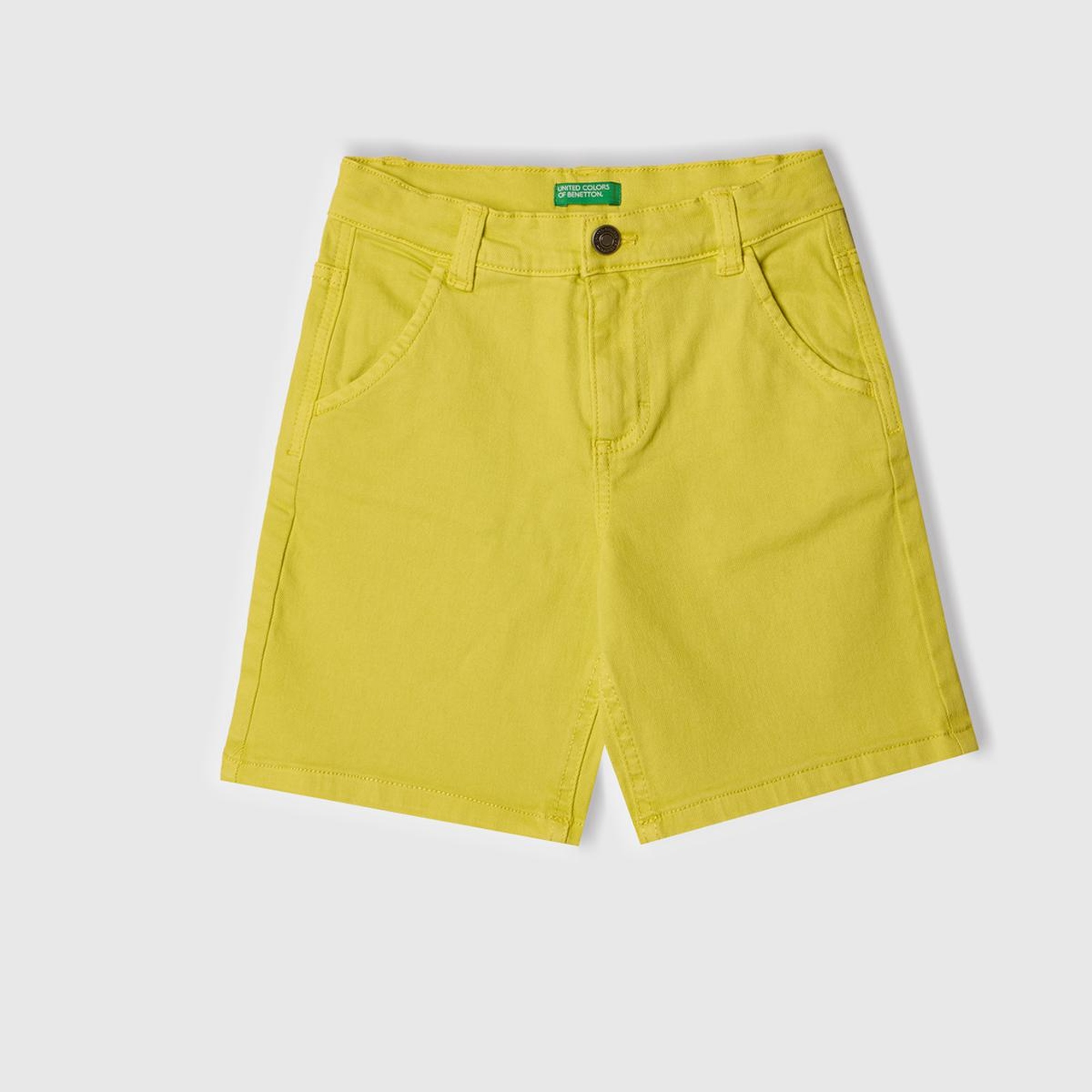Erkek Çocuk Sarı Eskitilmiş Efektli Normal Bel Straight Bermuda Şort