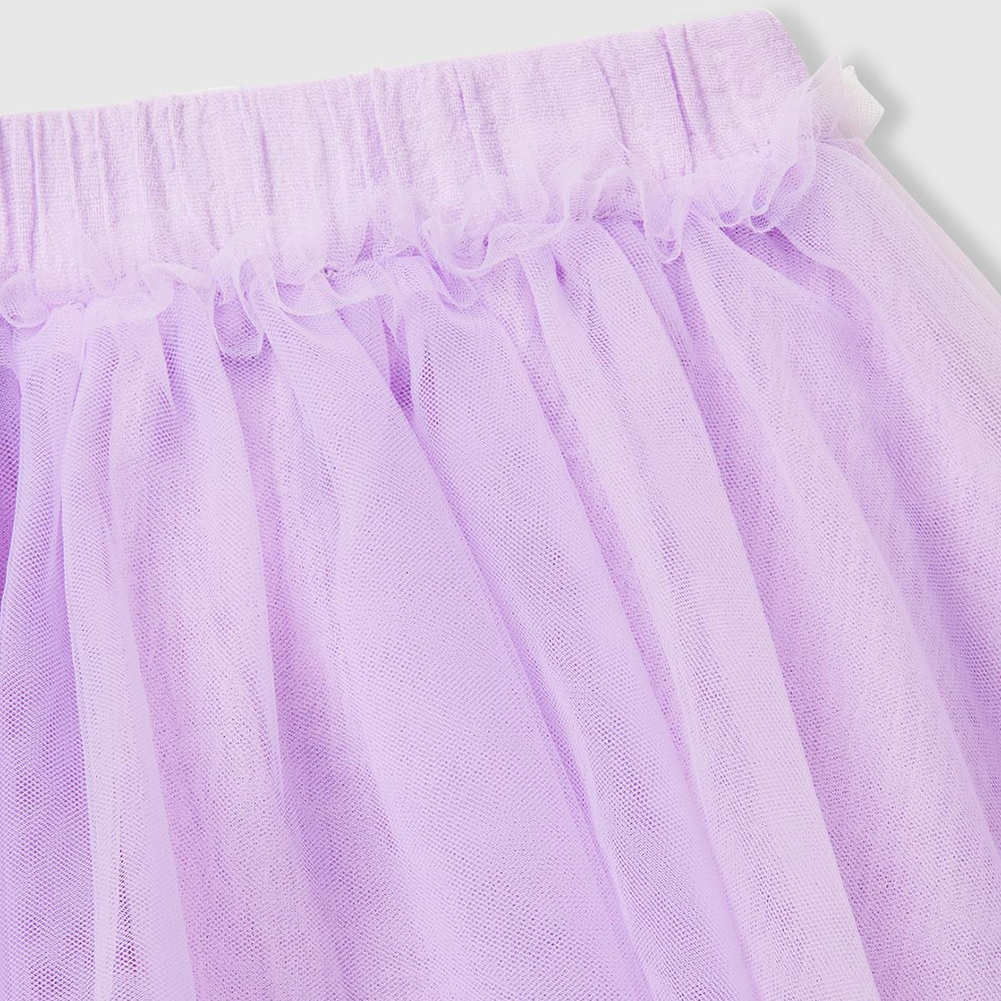Kız Çocuk Lila Tül Detaylı Beli Lastikli Pileli Etek