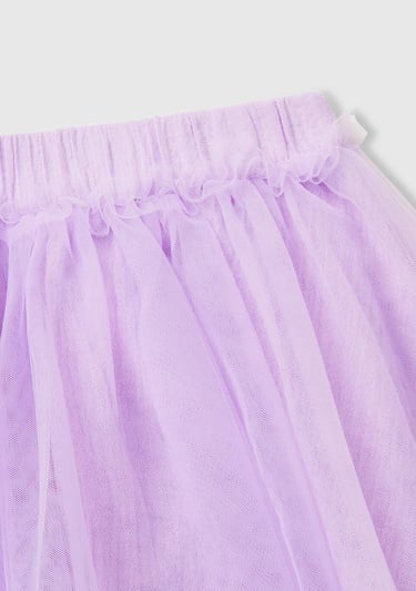  Kız Çocuk Lila Tül Detaylı Beli Lastikli Pileli Etek
