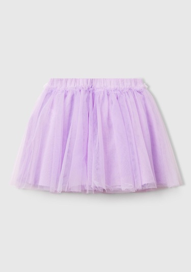  Kız Çocuk Lila Tül Detaylı Beli Lastikli Pileli Etek