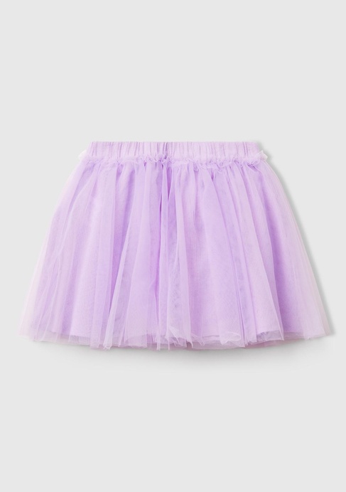  Kız Çocuk Lila Tül Detaylı Beli Lastikli Pileli Etek