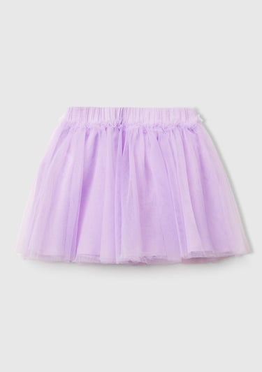  Kız Çocuk Lila Tül Detaylı Beli Lastikli Pileli Etek