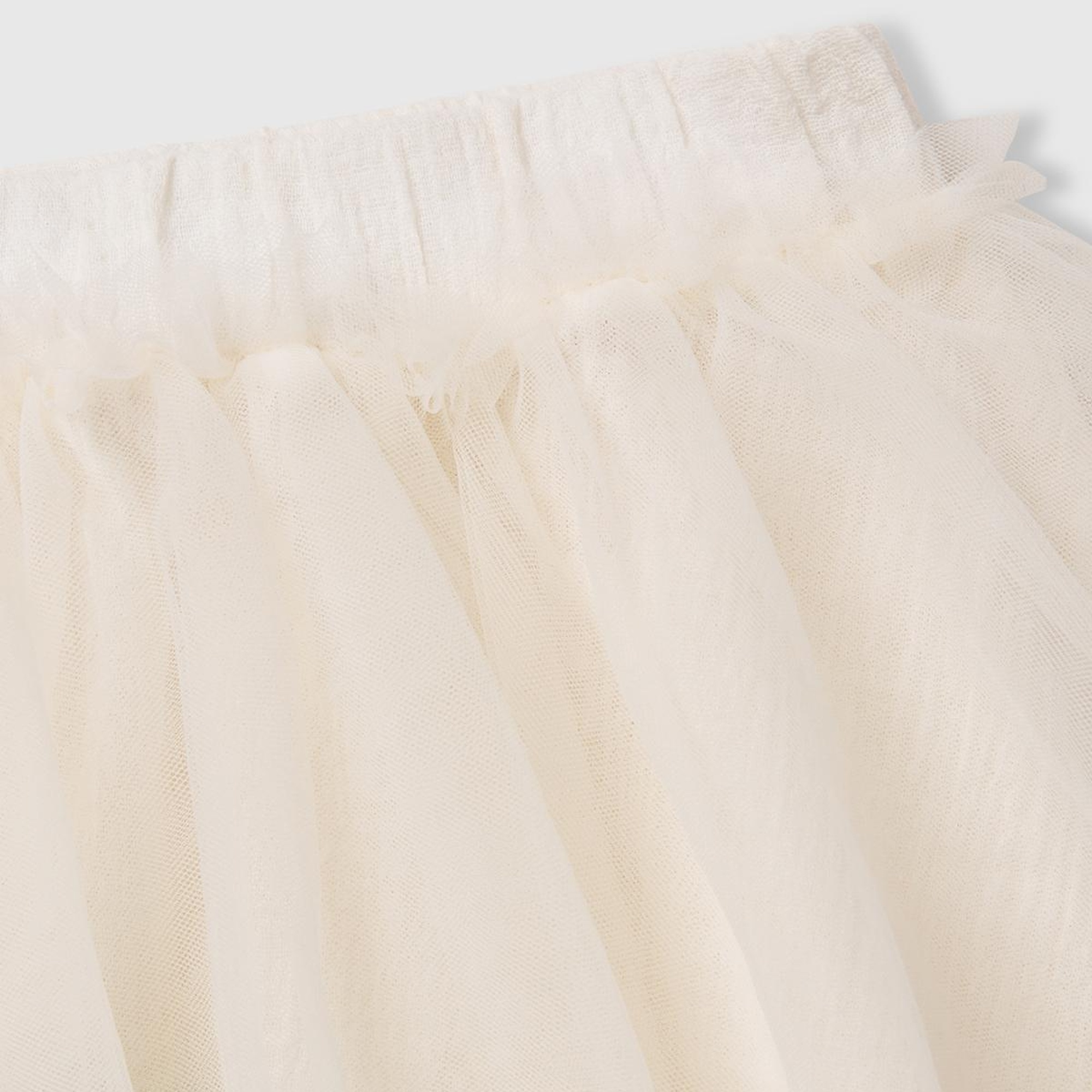 Kız Çocuk Ekru Tül Detaylı Beli Lastikli Pileli Etek