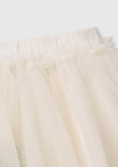  Kız Çocuk Ekru Tül Detaylı Beli Lastikli Pileli Etek