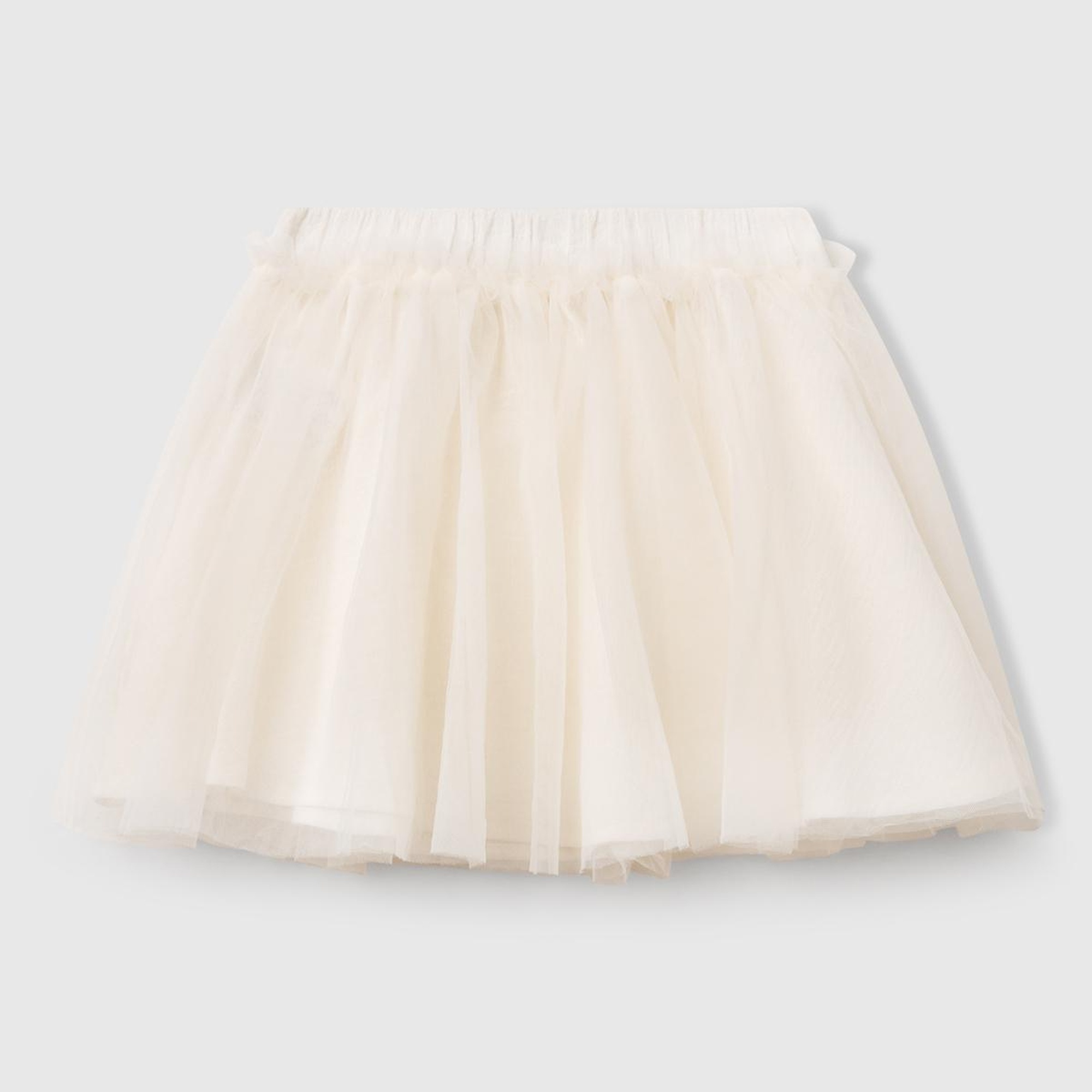 Kız Çocuk Ekru Tül Detaylı Beli Lastikli Pileli Etek