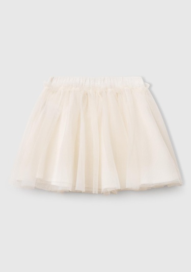  Kız Çocuk Ekru Tül Detaylı Beli Lastikli Pileli Etek