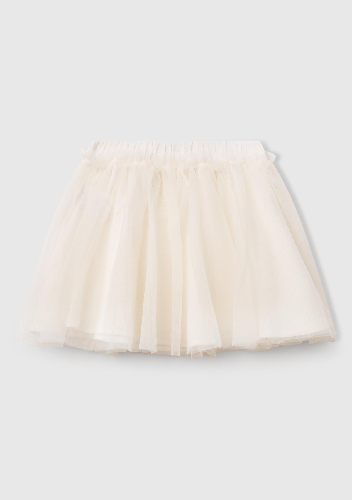  Kız Çocuk Ekru Tül Detaylı Beli Lastikli Pileli Etek