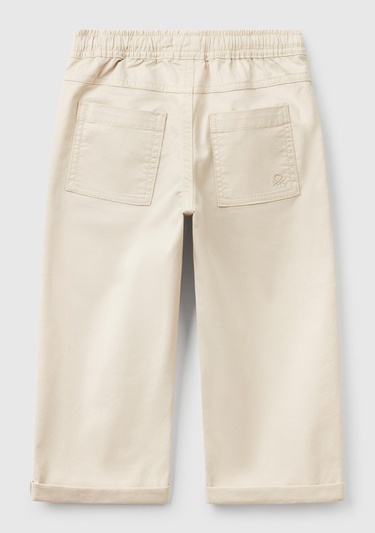  Erkek Çocuk Ekru Beli Büzgü İpli Yama Cepli Jogger Pantolon