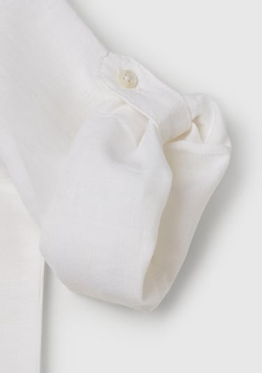  Erkek Çocuk Beyaz Keten Karışımlı Kolu Kıvırmalı Hakim Yaka Gömlek