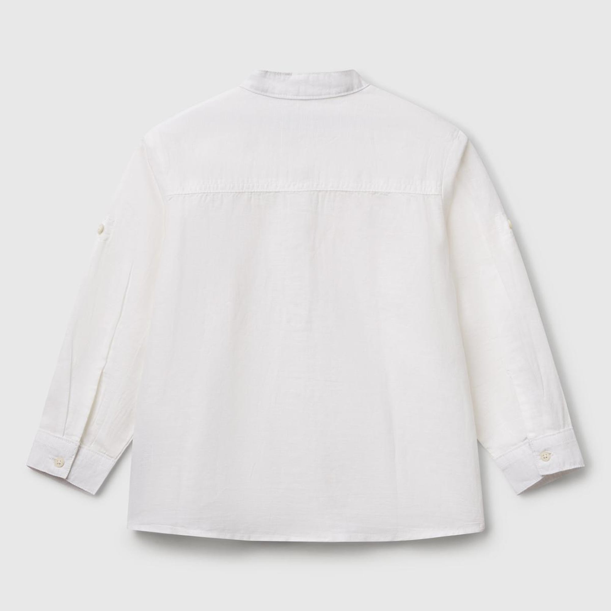 Erkek Çocuk Beyaz Keten Karışımlı Kolu Kıvırmalı Hakim Yaka Gömlek