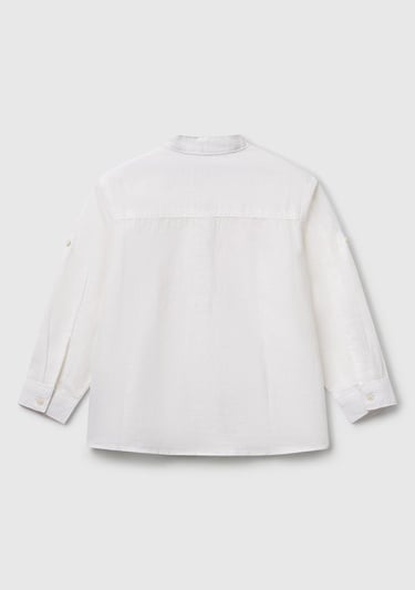  Erkek Çocuk Beyaz Keten Karışımlı Kolu Kıvırmalı Hakim Yaka Gömlek