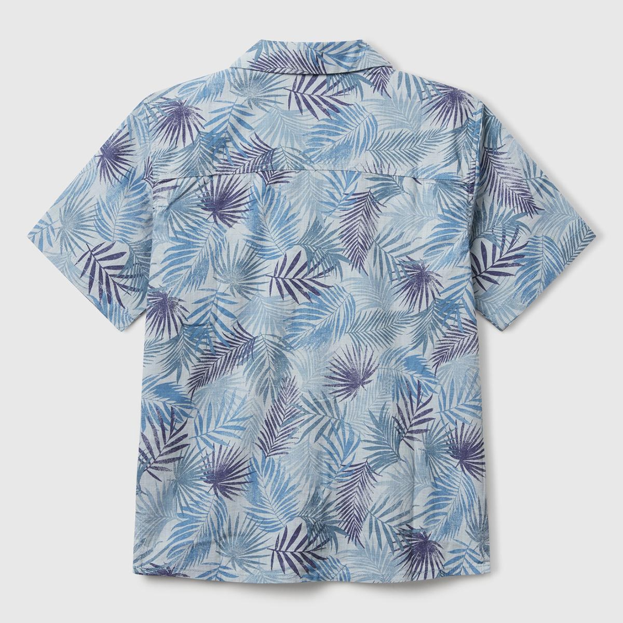 Erkek Çocuk Havacı Mavi Keten Karışımlı Tamamı Desenli Tek Cep Detaylı Kısa Kollu Gömlek