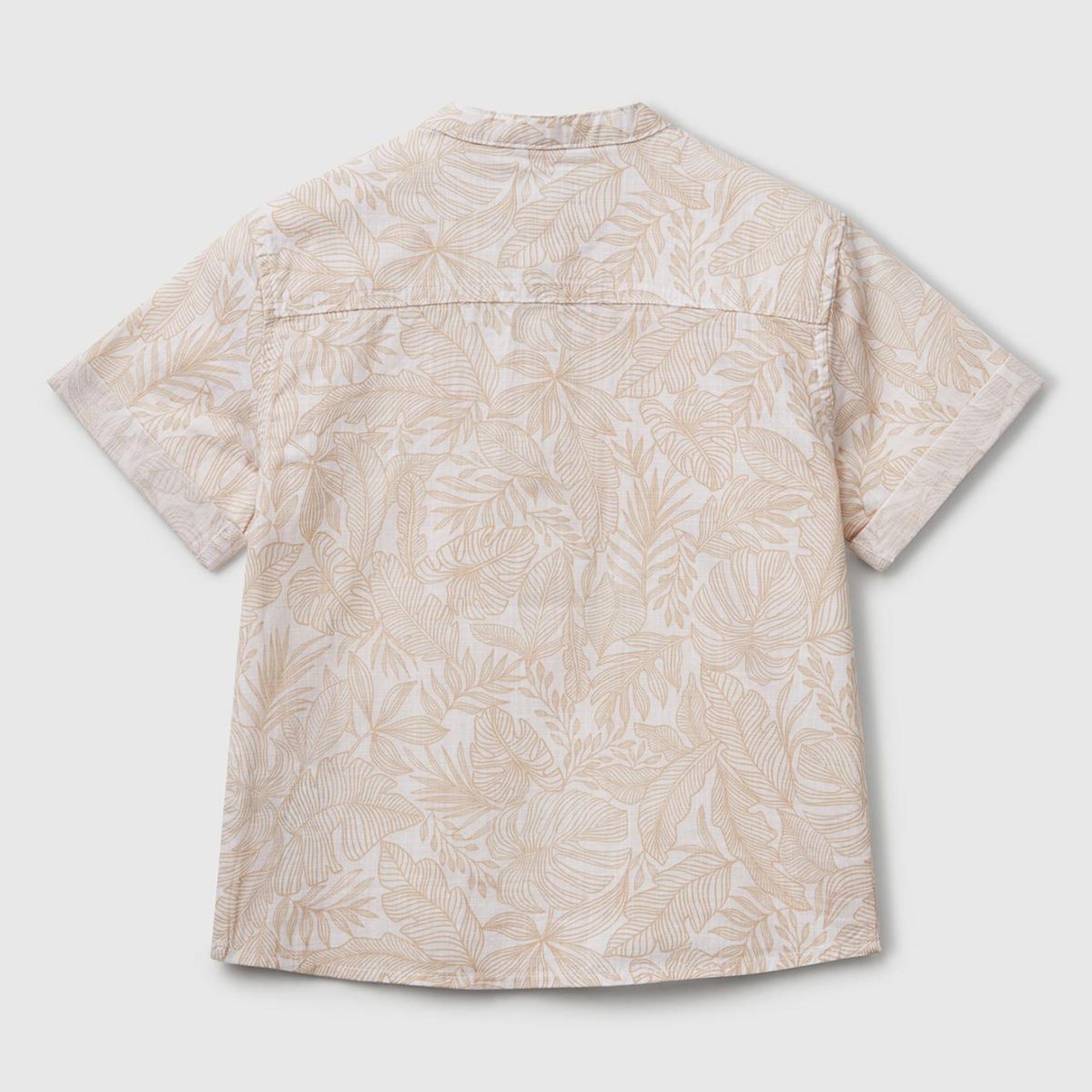 Erkek Çocuk Ekru Keten Karışımlı Tamamı Desenli Önü Düğme Detaylı Hakim Yaka Gömlek