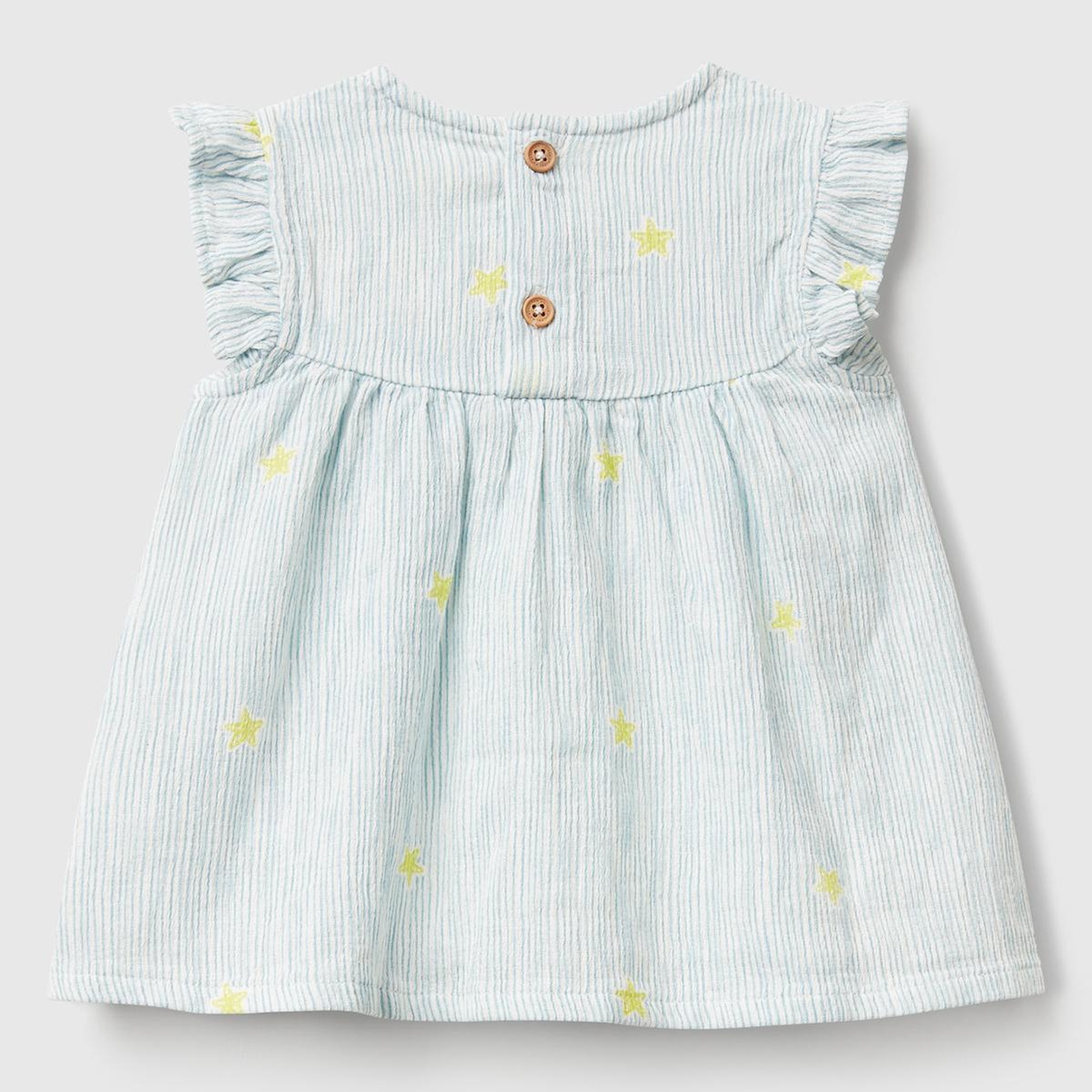 Bebek Toz Mavi Desenli Düğmeli Kolu Fırfırlı Gömlek