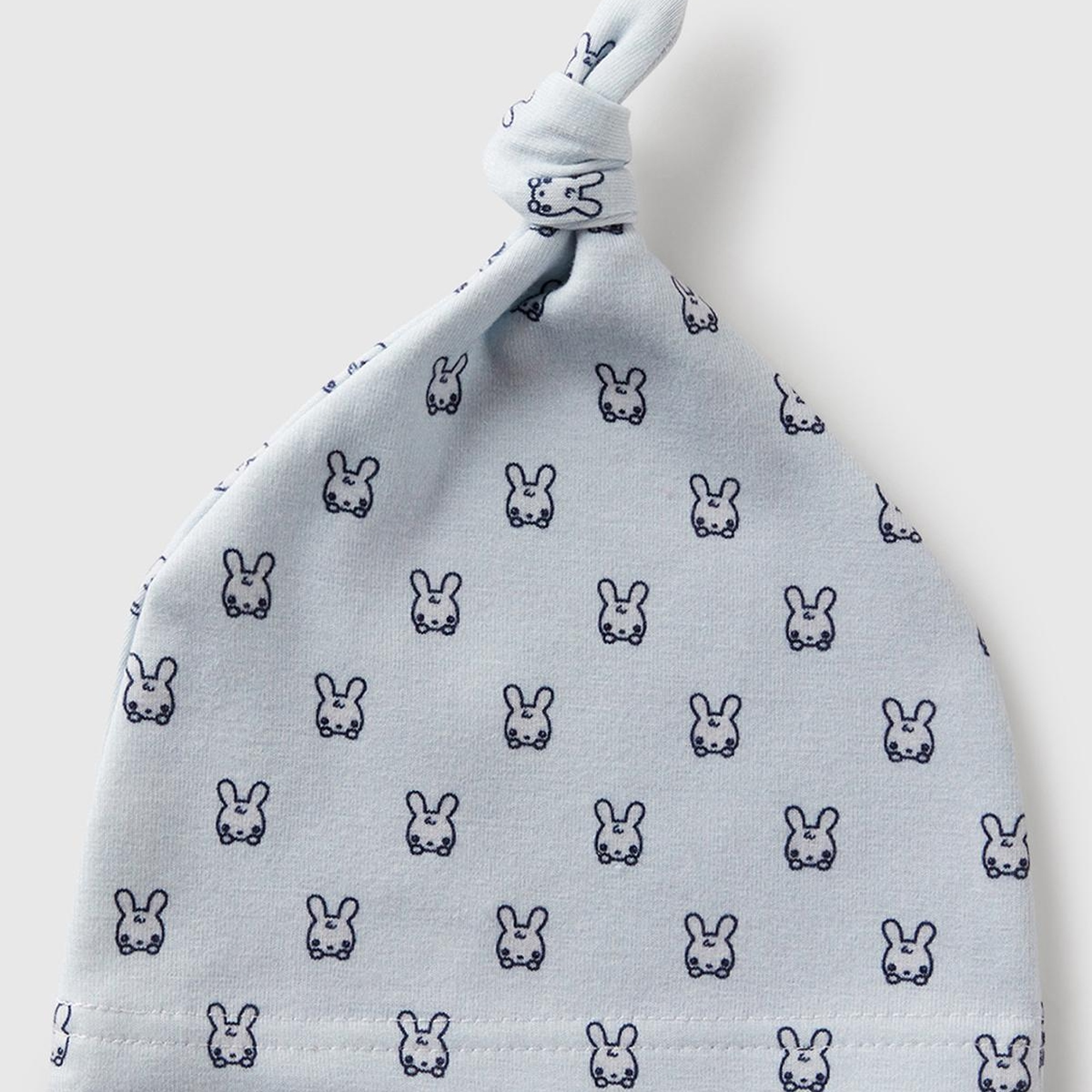 Bebek Toz Mavi Tamamı Baskılı Ucu Düğüm Görünümlü Jarse Şapka