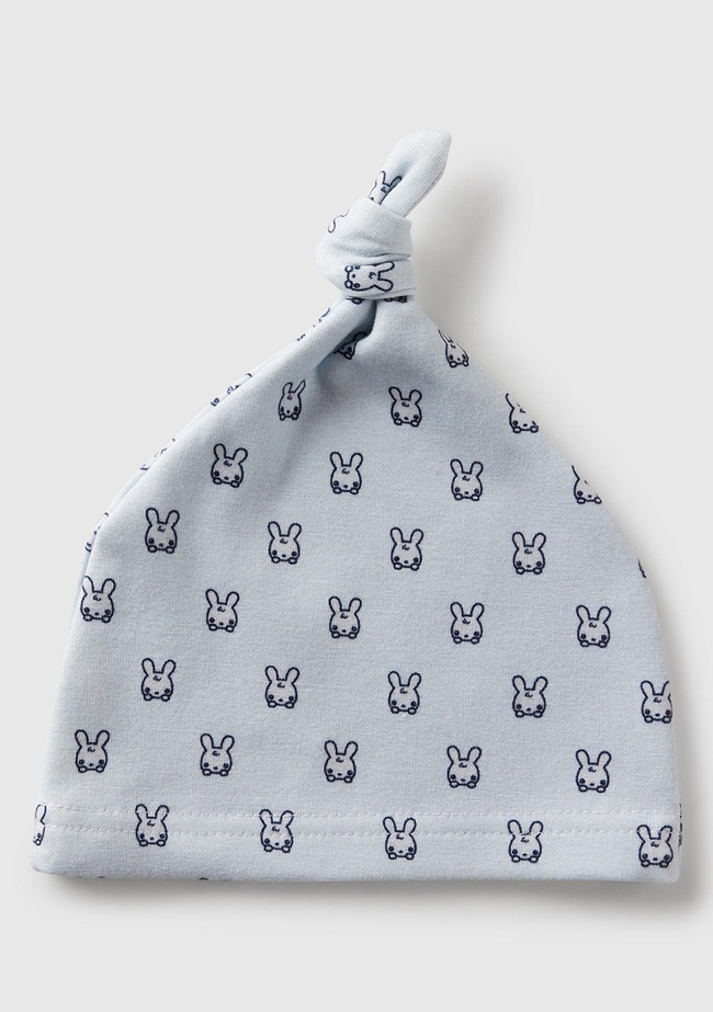  Bebek Toz Mavi Tamamı Baskılı Ucu Düğüm Görünümlü Jarse Şapka