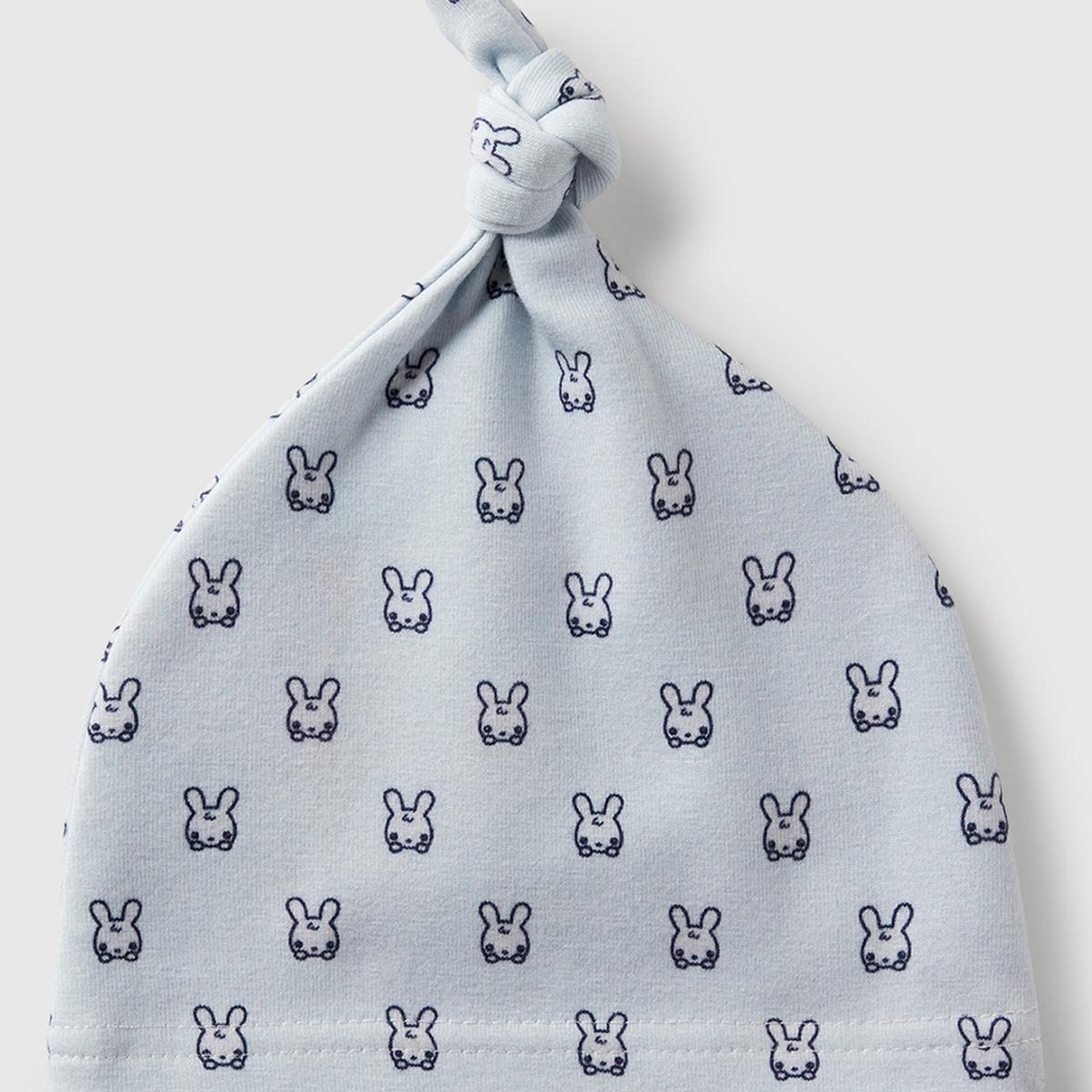 Bebek Toz Mavi Tamamı Baskılı Ucu Düğüm Görünümlü Jarse Şapka