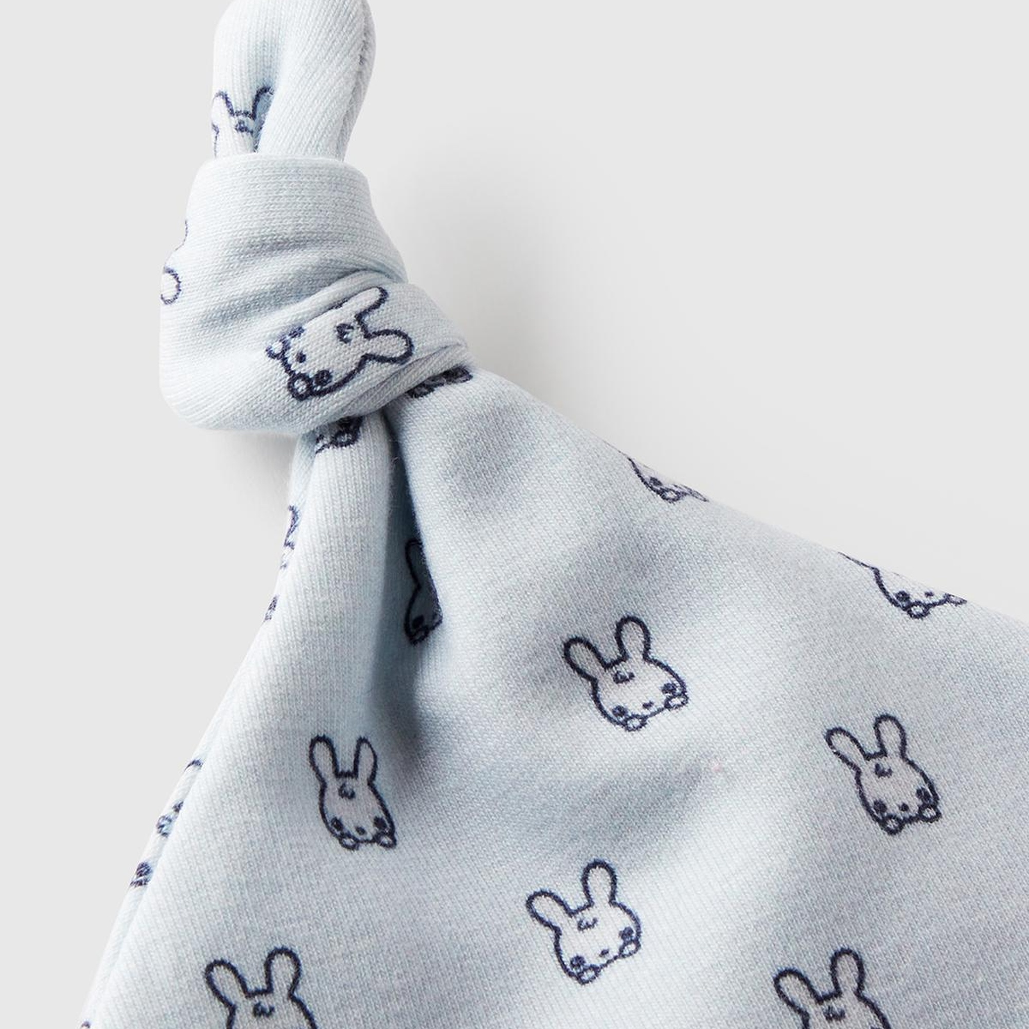 Bebek Toz Mavi Tamamı Baskılı Ucu Düğüm Görünümlü Jarse Şapka