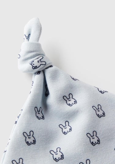  Bebek Toz Mavi Tamamı Baskılı Ucu Düğüm Görünümlü Jarse Şapka