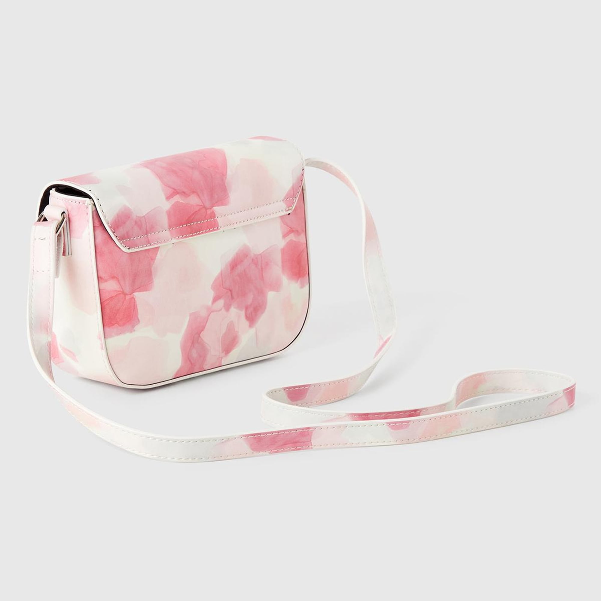 Kız Çocuk Pembe Mix Parlak Desenli Logo Detaylı Geniş Kapaklı Omuz Çantası