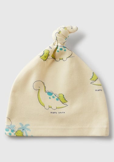  Bebek Ekru Tamamı Baskılı Ucu Düğüm Görünümlü Jarse Şapka