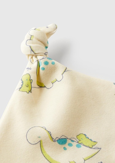  Bebek Ekru Tamamı Baskılı Ucu Düğüm Görünümlü Jarse Şapka