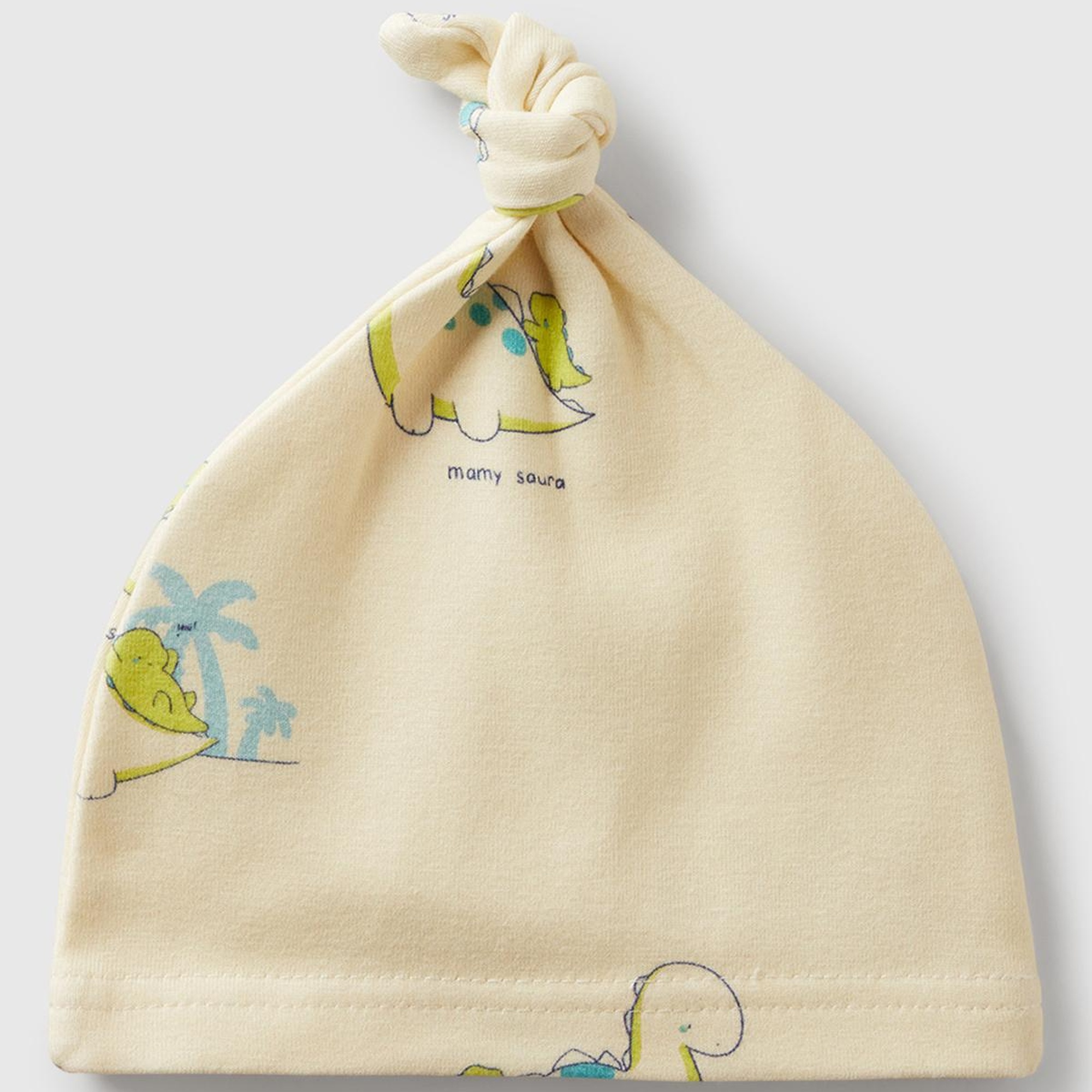 Bebek Ekru Tamamı Baskılı Ucu Düğüm Görünümlü Jarse Şapka