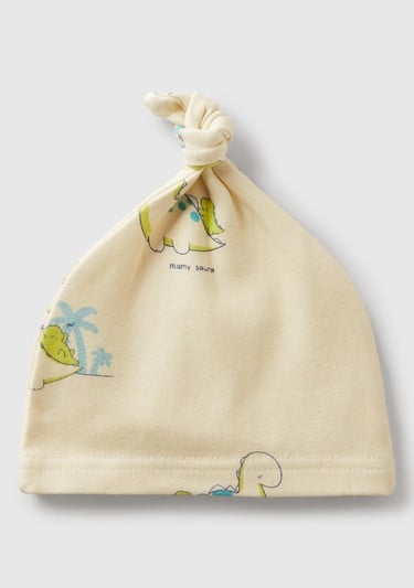  Bebek Ekru Tamamı Baskılı Ucu Düğüm Görünümlü Jarse Şapka