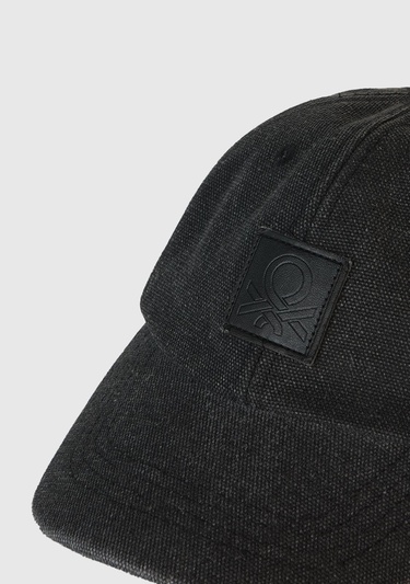  Erkek Çocuk Siyah Kanvas Soluk Efektli Logolu Keo Şapka